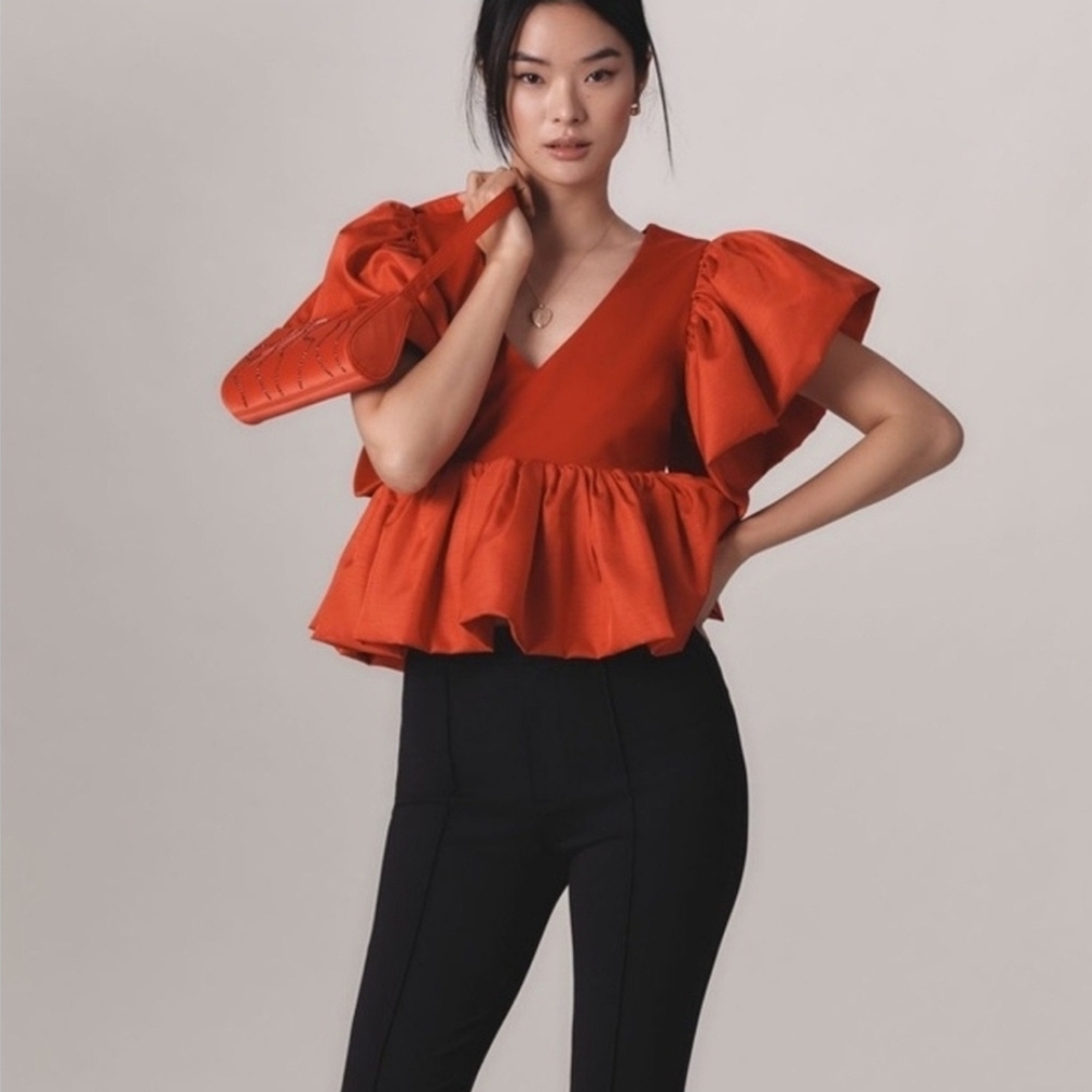 NWT Sunday in Brooklyn Vibrant Red Peplum Blouse